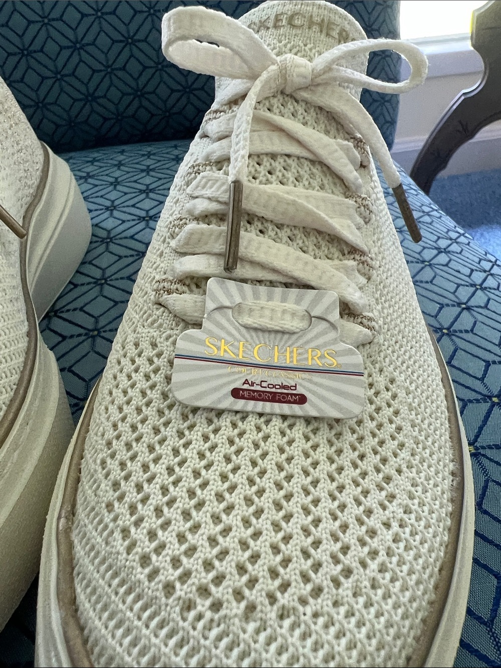 Skechers Women's Cream Knit Lace-Up Slip-On Sneakers - Picture 7 of 7